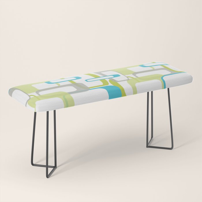 Mid-Century Modern Rectangle Design Blue Green and Gray Bench Gallery Image 1
