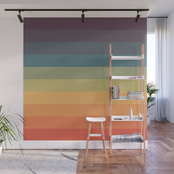 Colorful Retro Striped Rainbow Wall Mural Gallery Image 1