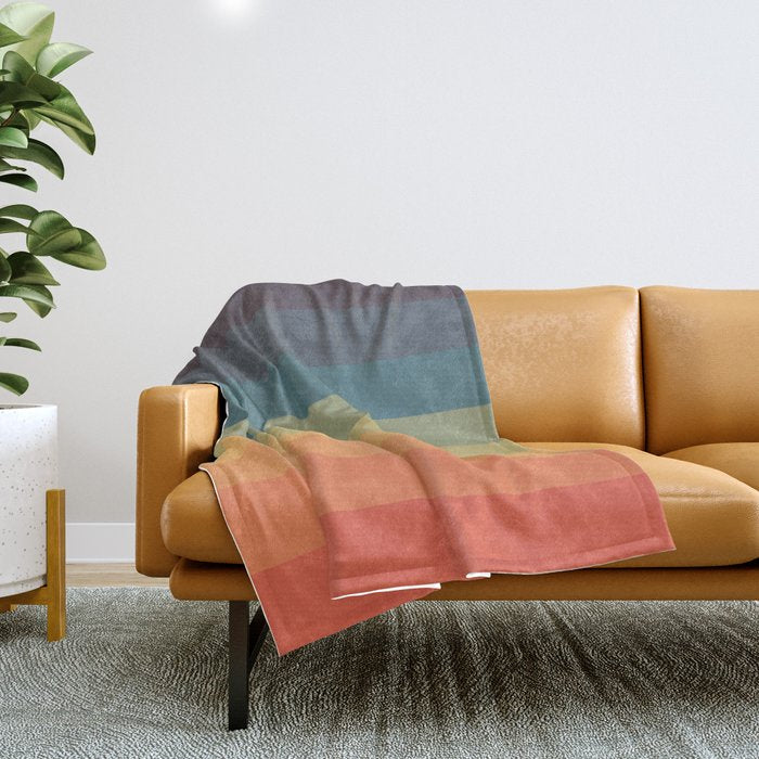 Colorful Retro Striped Rainbow Throw Blanket Gallery Image 1