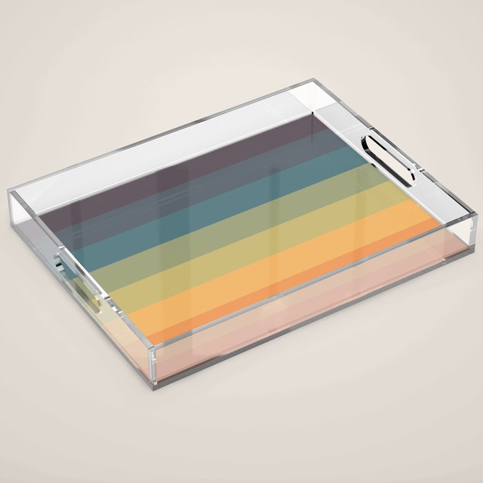 Colorful Retro Striped Rainbow Acrylic Tray Gallery Image 1