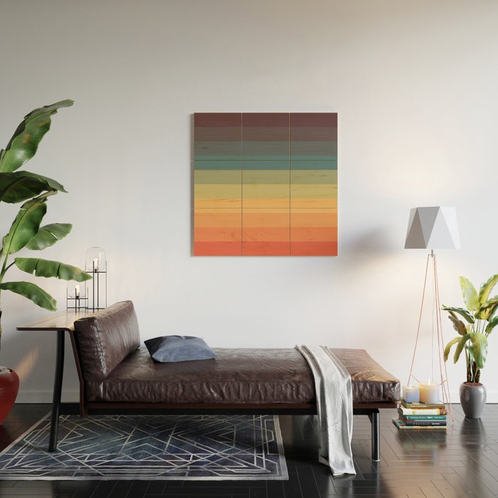 Colorful Retro Striped Rainbow Wood Wall Art Gallery Image 2