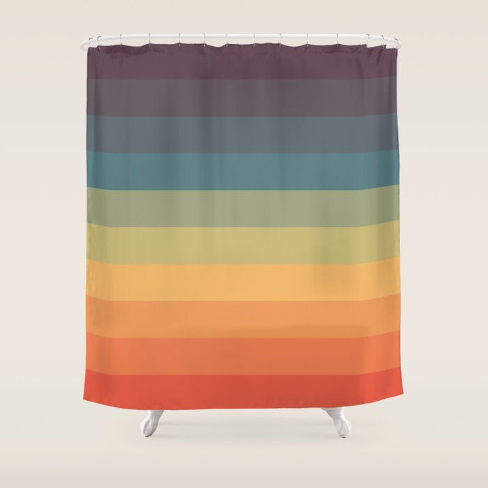 Colorful Retro Striped Rainbow Shower Curtain Gallery Image 1
