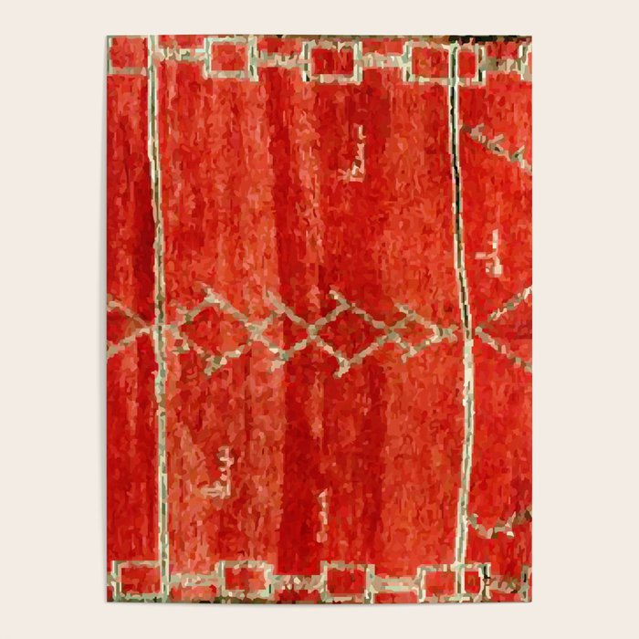Vintage Red Moroccan Rug Print Poster Gallery Image 4