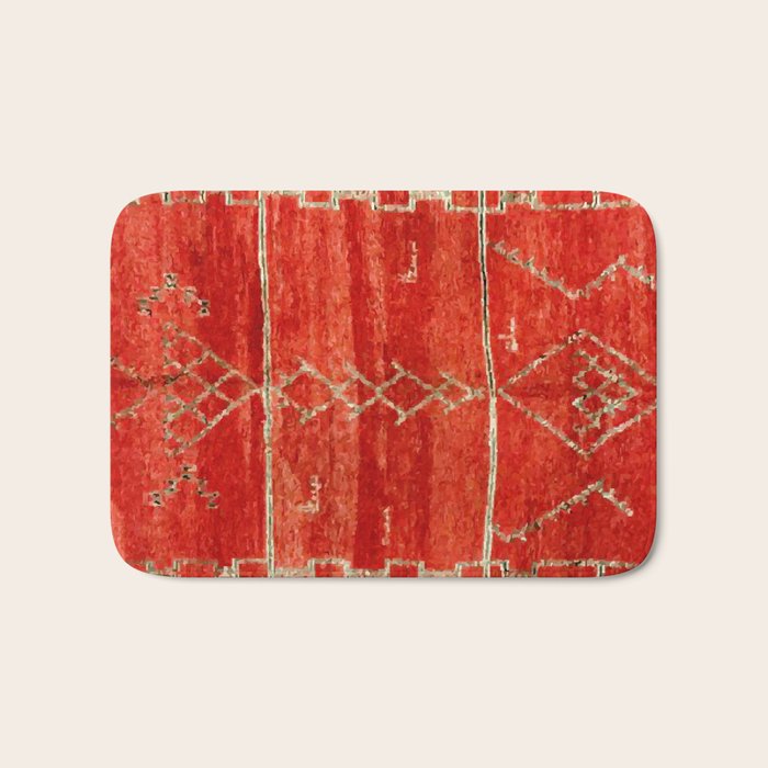 Vintage Red Moroccan Rug Print Bath Mat Gallery Image 1