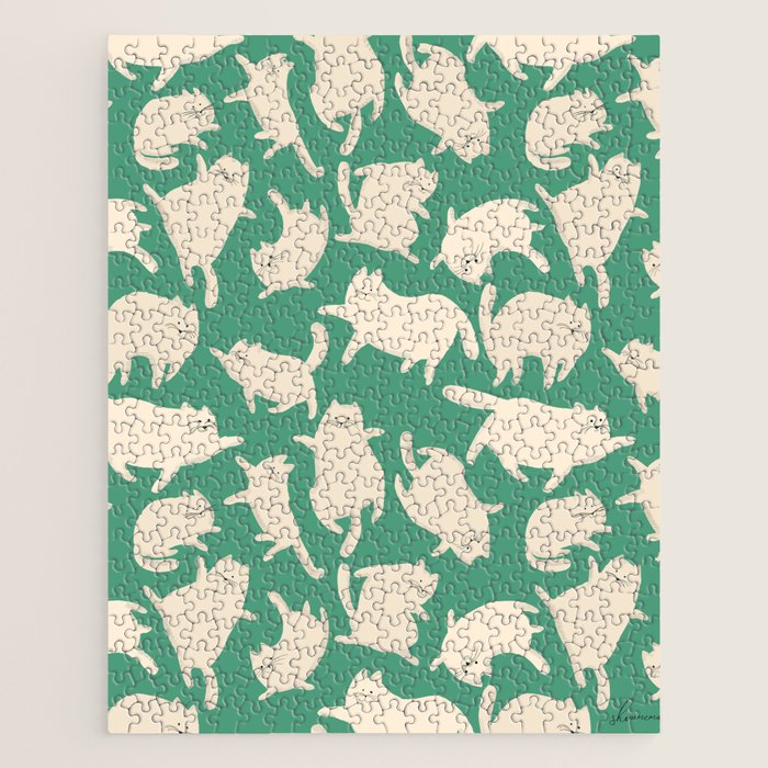 White Silly Cats Pattern Jigsaw Puzzle Gallery Image 1