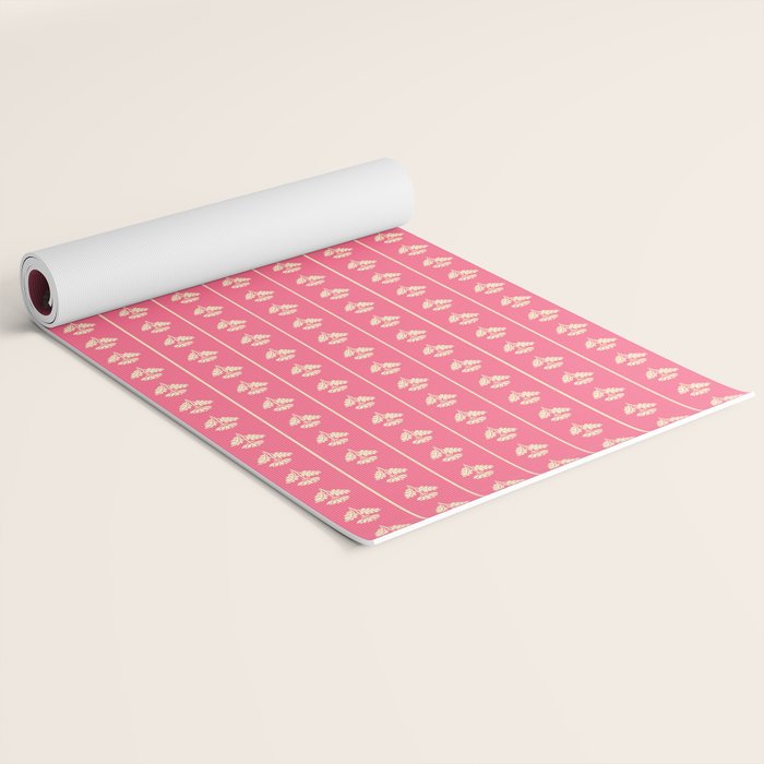Cozy Vintage Cottage Flowers and Stripes Pattern in Pink Punch and Cream Yoga Mat Gallery Image 2