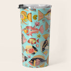 Whimsical Underwater World Multicolor Fish Pattern Turquoise Travel Mug Gallery Image 3