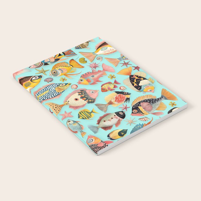 Whimsical Underwater World Multicolor Fish Pattern Turquoise Notebook Gallery Image 2