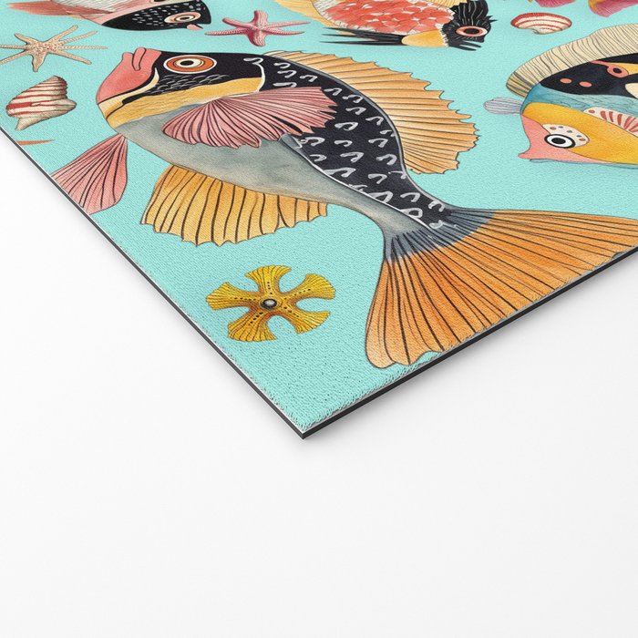 Whimsical Underwater World Multicolor Fish Pattern Turquoise Welcome Mat Gallery Image 2