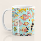 Whimsical Underwater World Multicolor Fish Pattern Turquoise Coffee Mug Gallery Image 3
