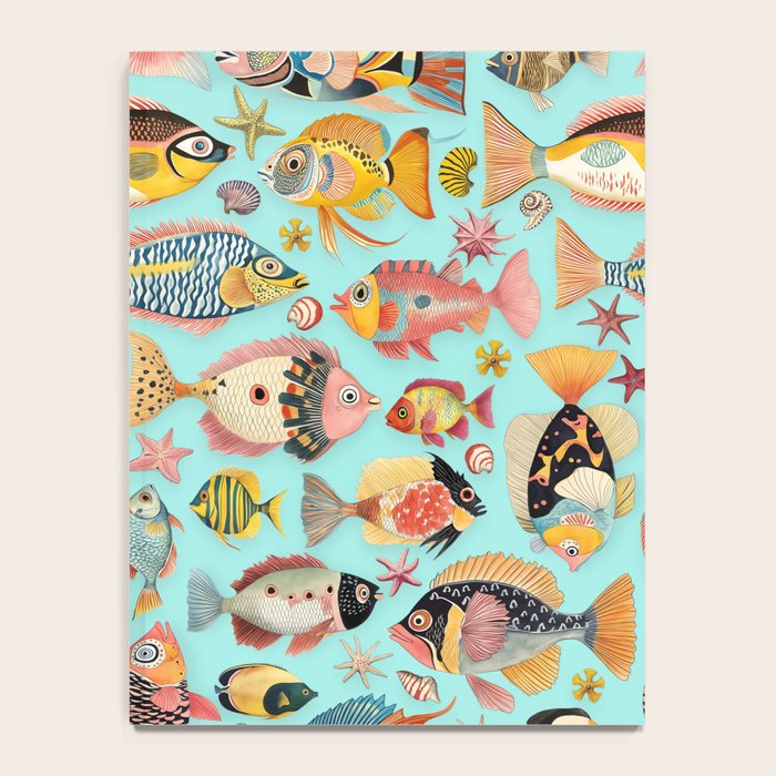 Whimsical Underwater World Multicolor Fish Pattern Turquoise Notebook Gallery Image 4