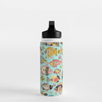Whimsical Underwater World Multicolor Fish Pattern Turquoise Water Bottle Gallery Image 3