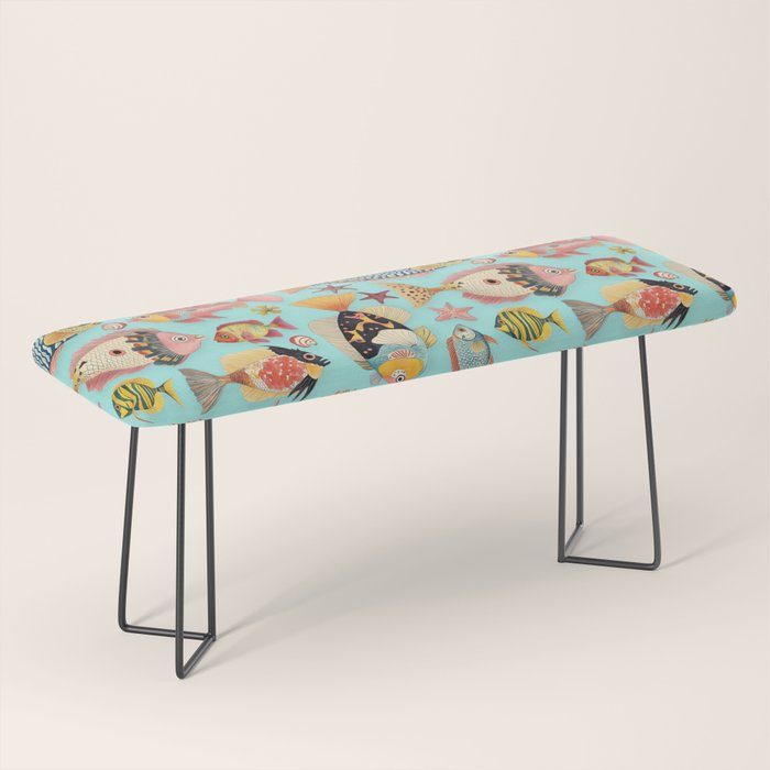 Whimsical Underwater World Multicolor Fish Pattern Turquoise Bench Gallery Image 1