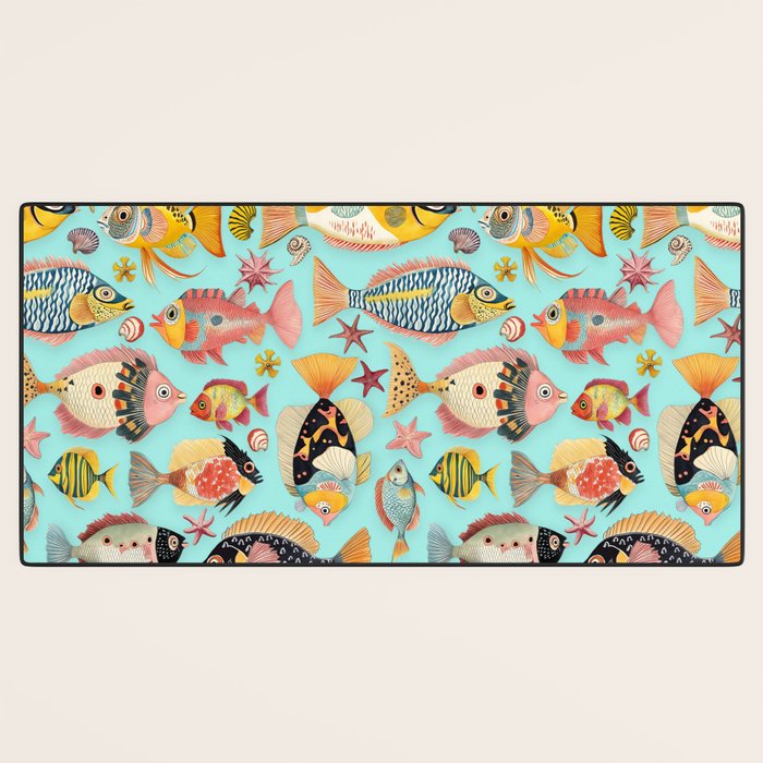 Whimsical Underwater World Multicolor Fish Pattern Turquoise Desk Mat Gallery Image 3