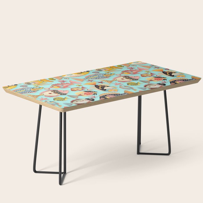 Whimsical Underwater World Multicolor Fish Pattern Turquoise Coffee Table Gallery Image 1