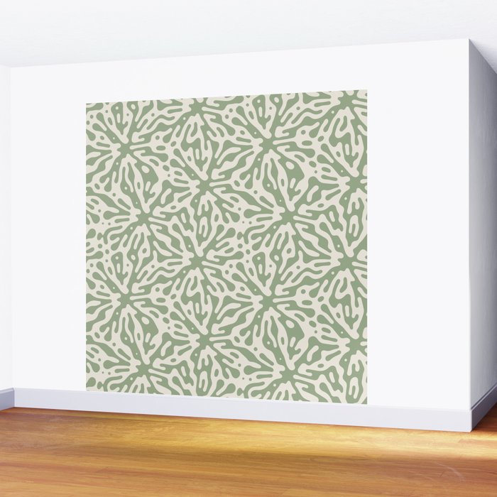 Organic Matter in Ivory and Green Wall Mural Gallery Image 2