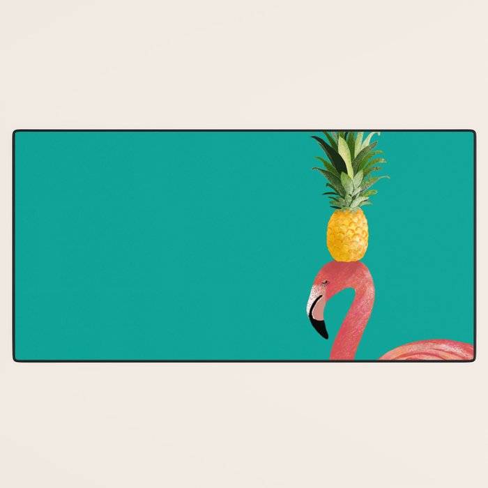 Flamingo Vibes |Tropical Pink Bird Pineapple on Head| Renee Davis Desk Mat Gallery Image 3