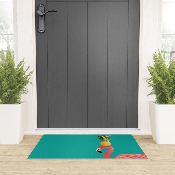Flamingo Vibes |Tropical Pink Bird Pineapple on Head| Renee Davis Welcome Mat Gallery Image 3