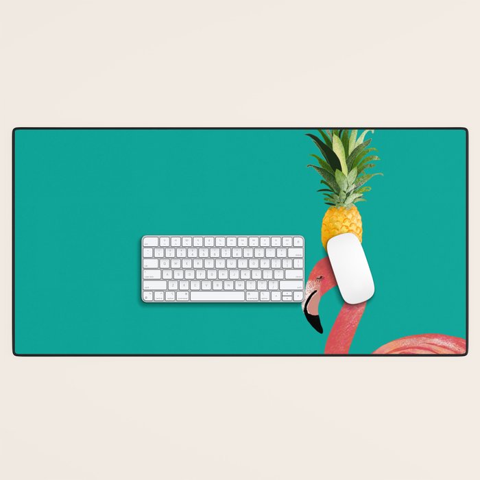 Flamingo Vibes |Tropical Pink Bird Pineapple on Head| Renee Davis Desk Mat Gallery Image 1