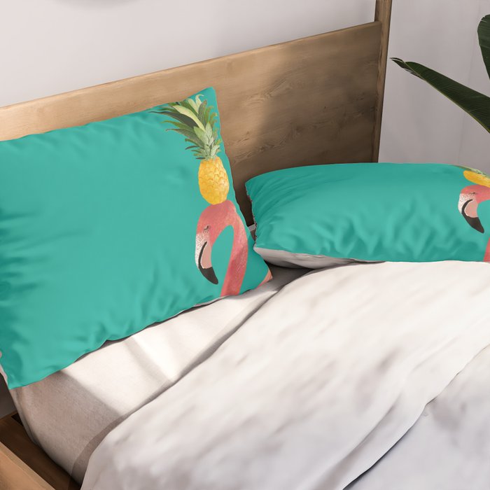 Flamingo Vibes |Tropical Pink Bird Pineapple on Head| Renee Davis Pillow Sham Gallery Image 2