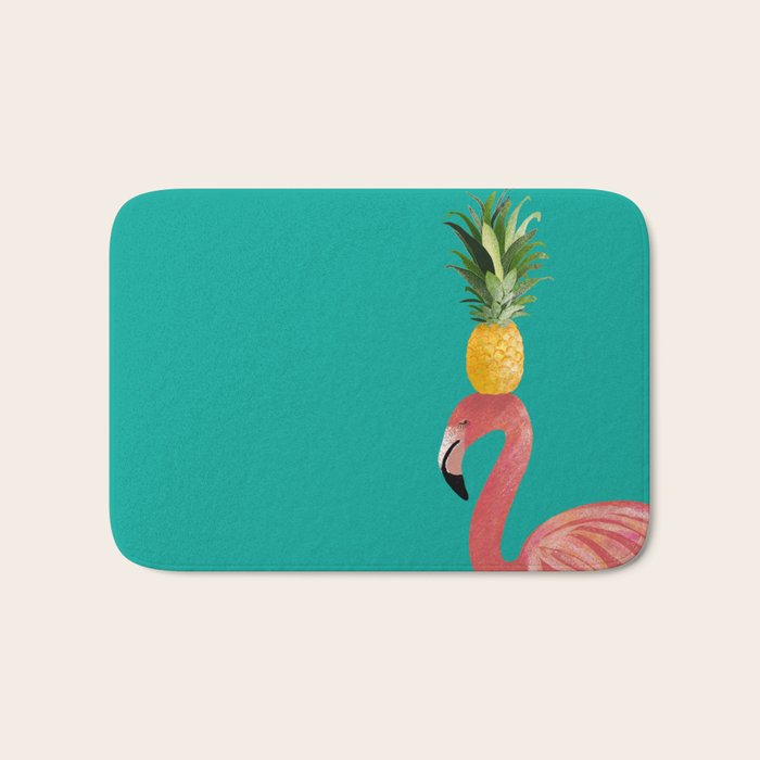 Flamingo Vibes |Tropical Pink Bird Pineapple on Head| Renee Davis Bath Mat Gallery Image 1