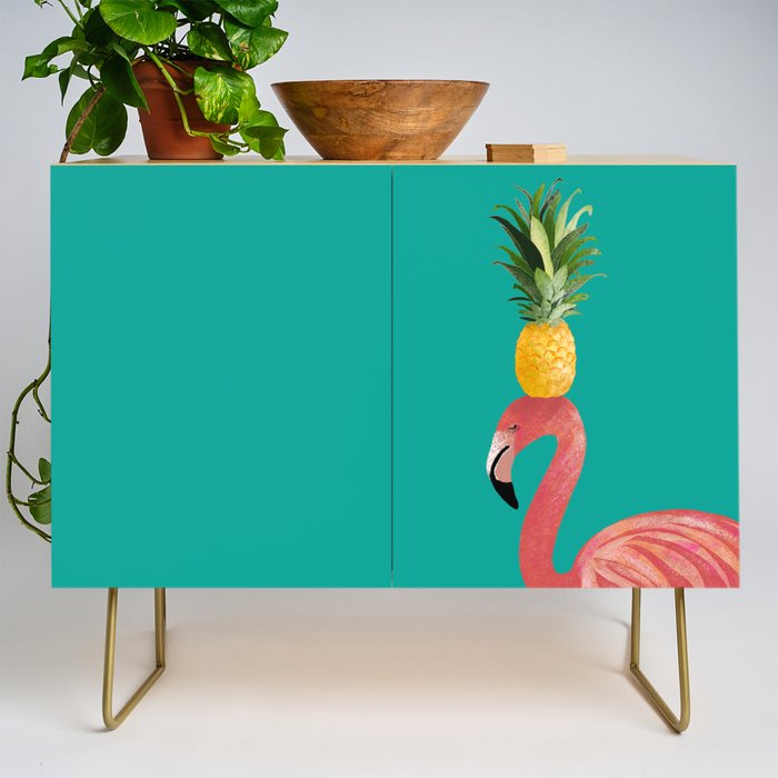 Flamingo Vibes |Tropical Pink Bird Pineapple on Head| Renee Davis Credenza Gallery Image 1