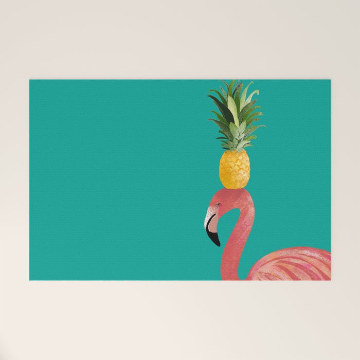 Flamingo Vibes |Tropical Pink Bird Pineapple on Head| Renee Davis Welcome Mat Gallery Image 1