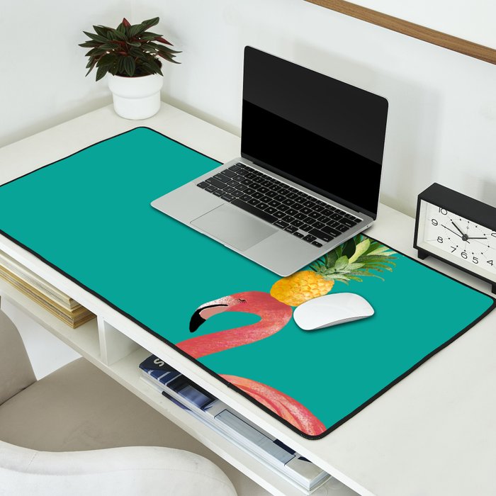Flamingo Vibes |Tropical Pink Bird Pineapple on Head| Renee Davis Desk Mat Gallery Image 2