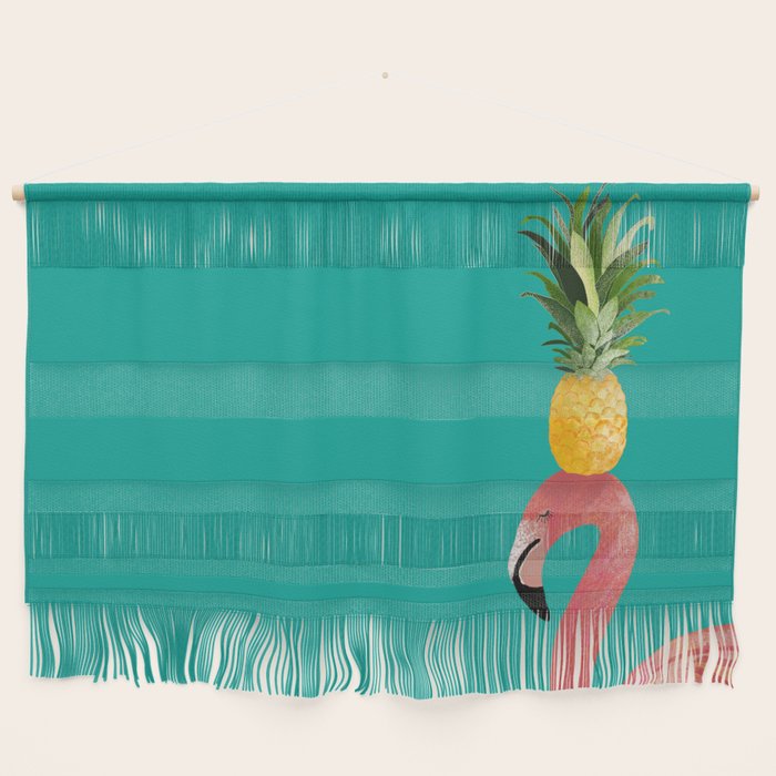 Flamingo Vibes |Tropical Pink Bird Pineapple on Head| Renee Davis Wall Hanging Gallery Image 1