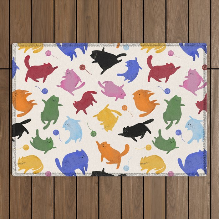 Rainbow Kittens Pattern Outdoor Rug Gallery Image 1