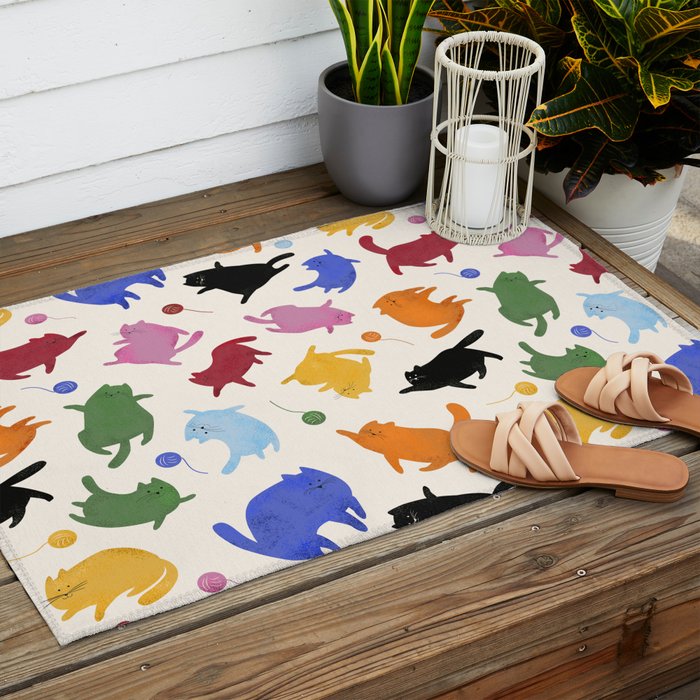 Rainbow Kittens Pattern Outdoor Rug Gallery Image 2