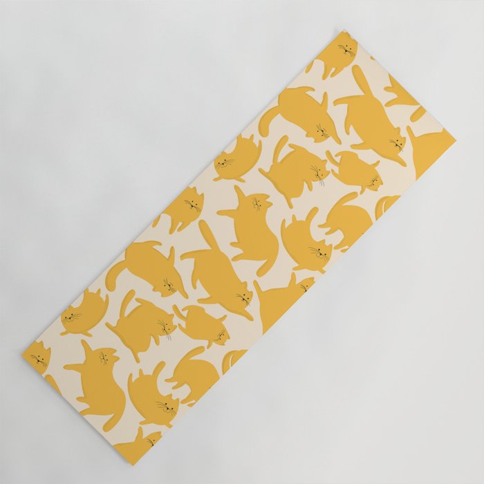 Yellow Silly Cats Pattern Yoga Mat Gallery Image 1