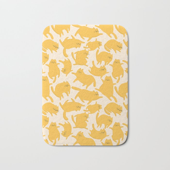 Yellow Silly Cats Pattern Bath Mat Gallery Image 1