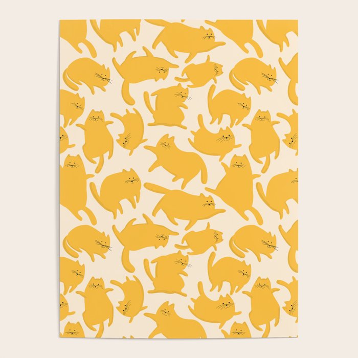 Yellow Silly Cats Pattern Poster Gallery Image 4
