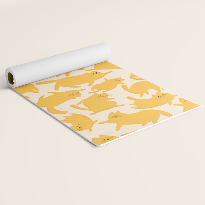 Yellow Silly Cats Pattern Yoga Mat Gallery Image 2