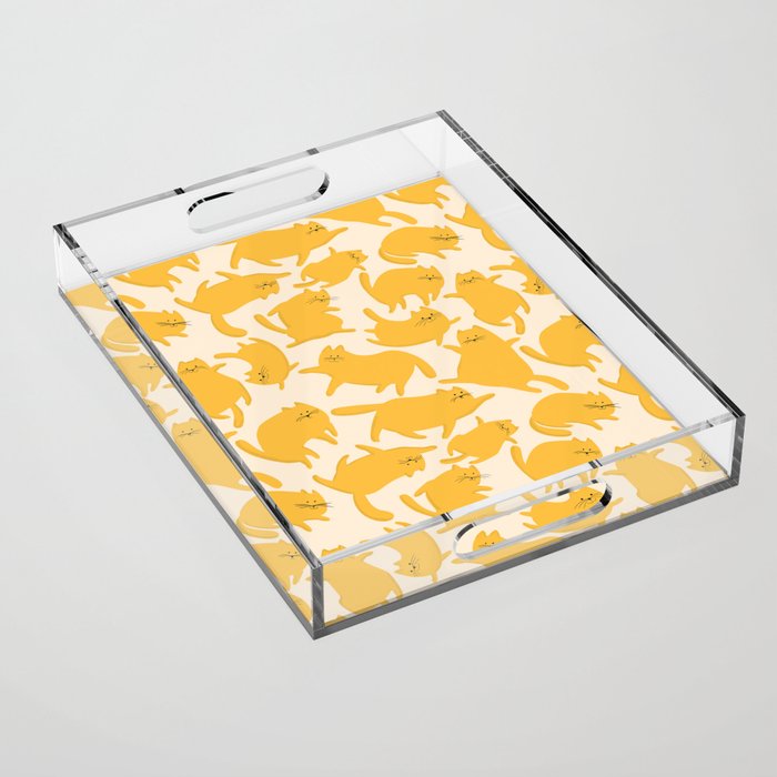Yellow Silly Cats Pattern Acrylic Tray Gallery Image 1