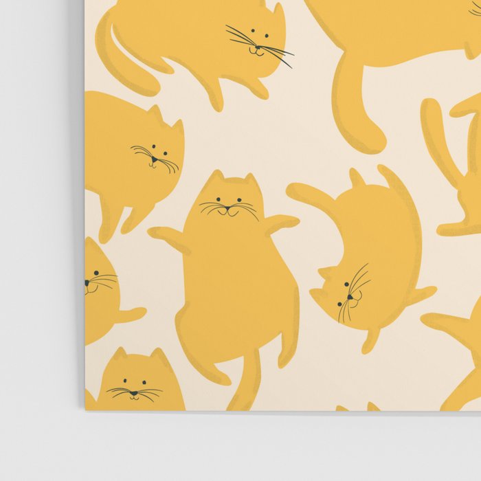 Yellow Silly Cats Pattern Poster Gallery Image 3