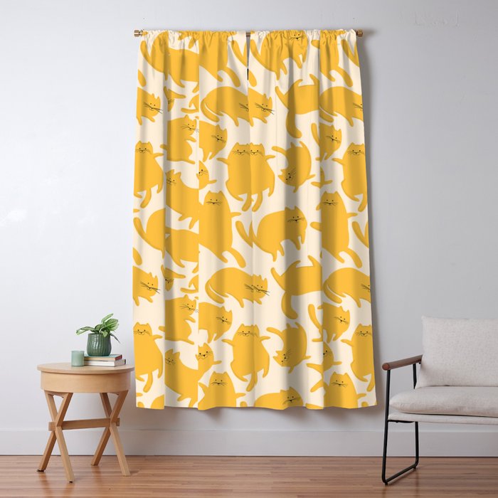Yellow Silly Cats Pattern Window Curtain Gallery Image 1