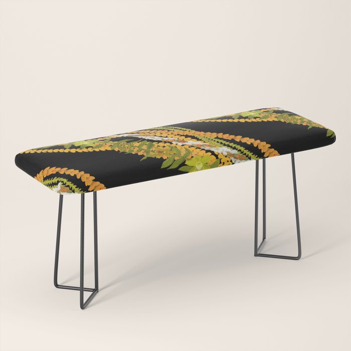 Diagonal Lei Pikake and Orange Lokelani Ti Leaf Puakenikeni Lantern Ilima Bench Gallery Image 1