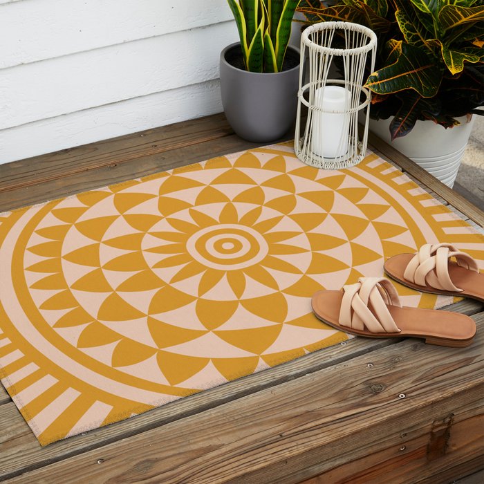 Geometric Yellow Sun  Outdoor Rug Gallery Image 2