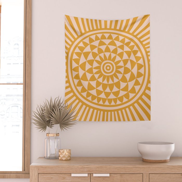 Geometric Yellow Sun  Wall Tapestry Gallery Image 2
