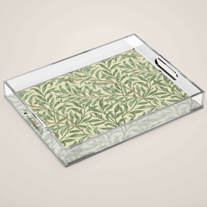 William Morris Willow Bough Green Cream Vintage Pattern Acrylic Tray Gallery Image 1
