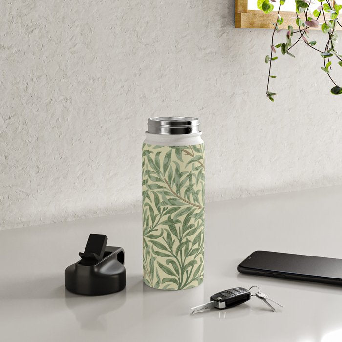 William Morris Willow Bough Green Cream Vintage Pattern Water Bottle Gallery Image 4