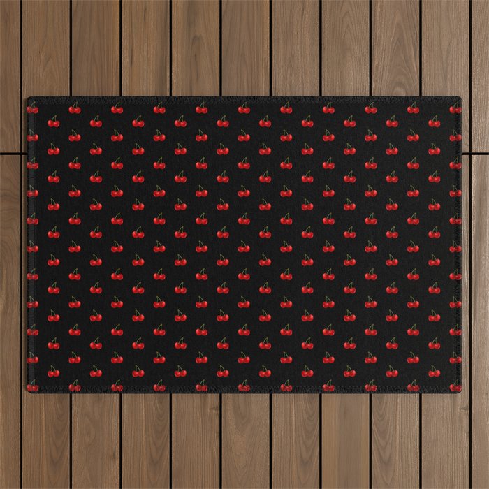 Y2K Cherries - Black Pattern Miniature Outdoor Rug Gallery Image 1