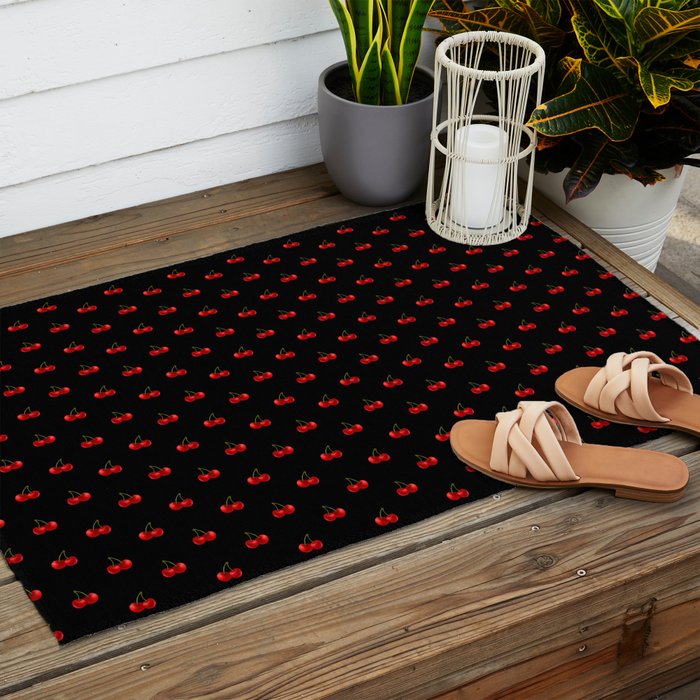 Y2K Cherries - Black Pattern Miniature Outdoor Rug Gallery Image 2