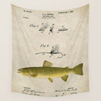 Vintage Brown Trout Fly Fishing Lure Patent Game Fish Identification Chart Wall Tapestry Gallery Image 4