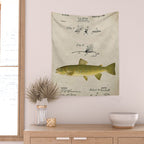 Vintage Brown Trout Fly Fishing Lure Patent Game Fish Identification Chart Wall Tapestry Gallery Image 2