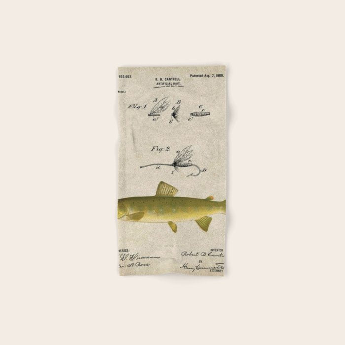 Vintage Brown Trout Fly Fishing Lure Patent Game Fish Identification Chart Bath Towel Gallery Image 1