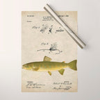 Vintage Brown Trout Fly Fishing Lure Patent Game Fish Identification Chart Wrapping Paper Gallery Image 1