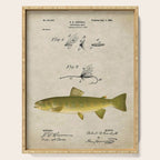 Vintage Brown Trout Fly Fishing Lure Patent Game Fish Identification Chart Serving Tray Gallery Image 1